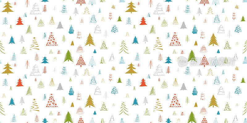 Hand Drawn Christmas Tree Vector Seamless Pattern